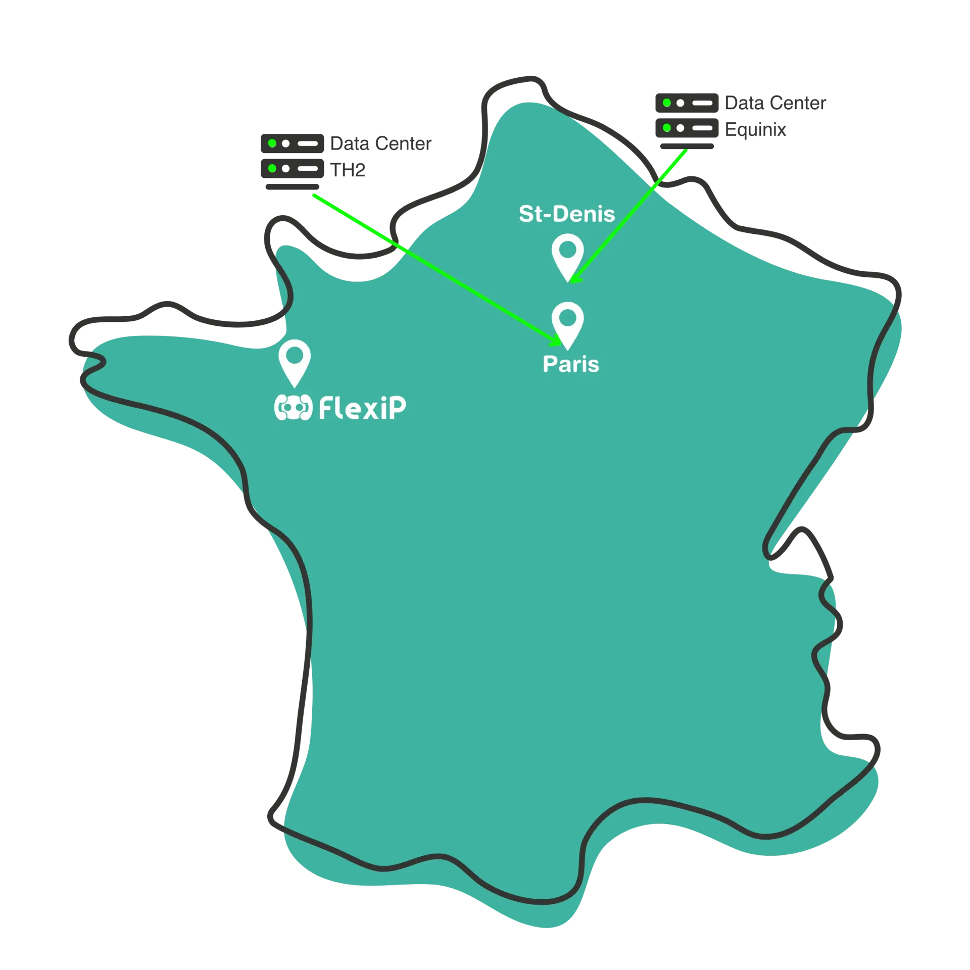 Carte des centres de données de la plateforme téléphonique en France