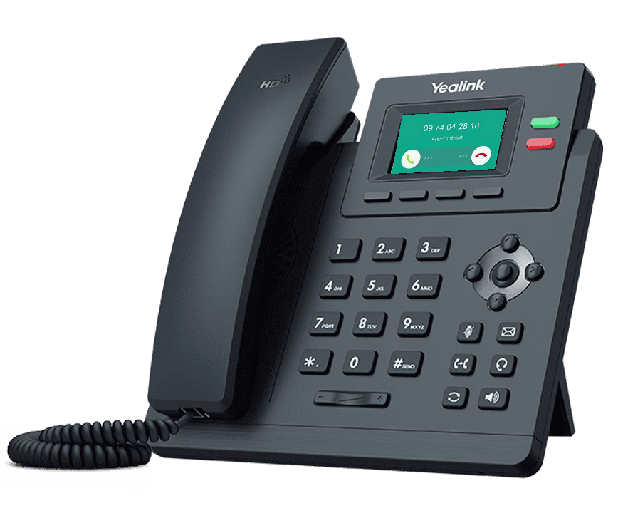 Téléphone Yealink SIP-T31P noir avec combiné, écran monochrome et touches physiques